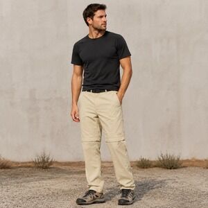 North Face Mens Convertible Zip Off Hiking Pants Tan Beige Belted Cargo 35x32